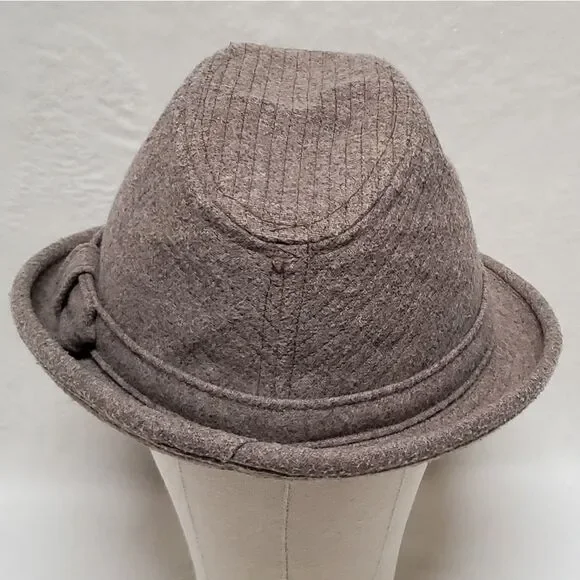 𝅺VINTAGE Totes Wool Felt Tan Gray Striped Lined Fedora Hat Extra Large